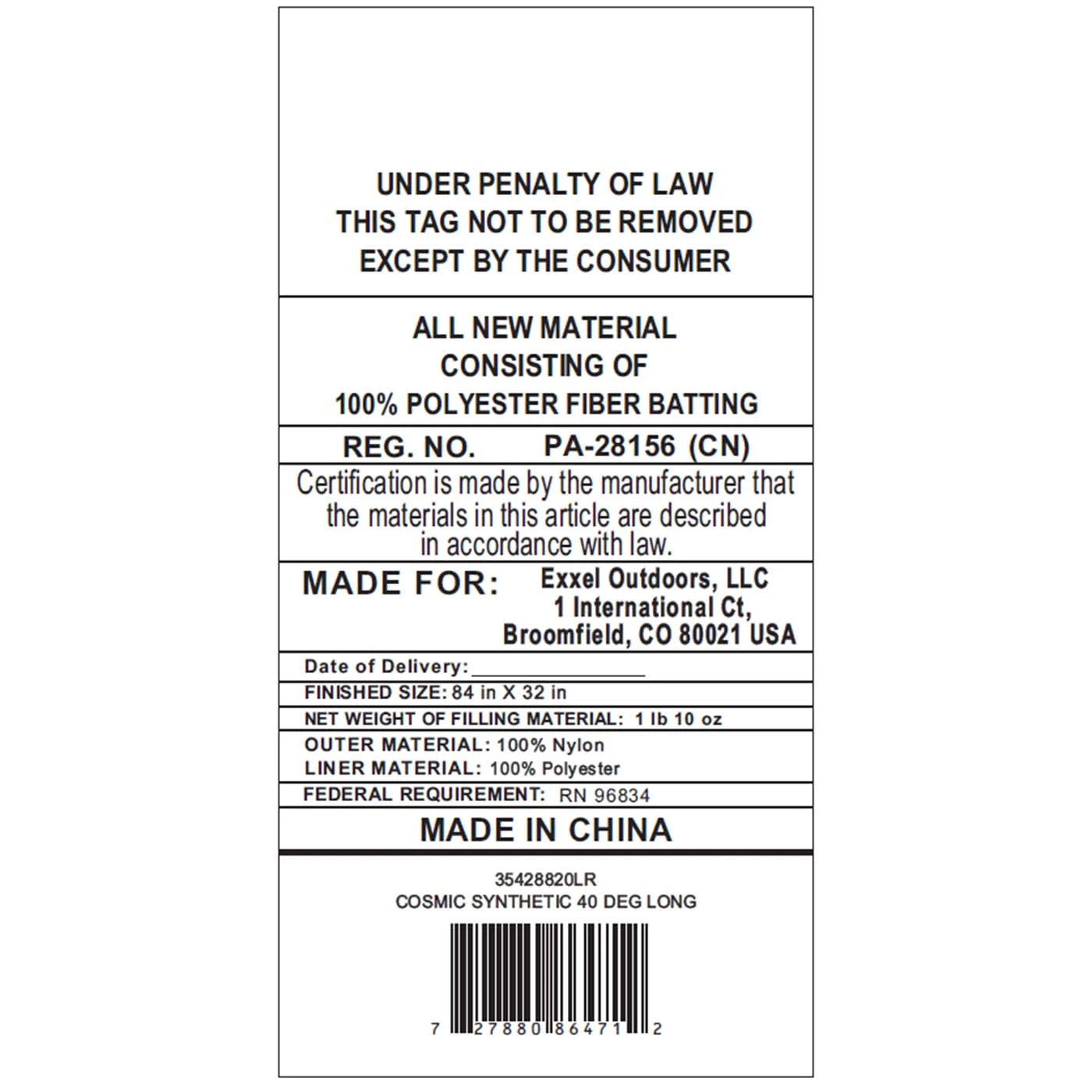 Kelty Cosmic Synthetic 40 Deg Sleeping Bag - Long 8 Kelty Cosmic Synthetic 40 Deg Sleeping Bag - Long - Image 6