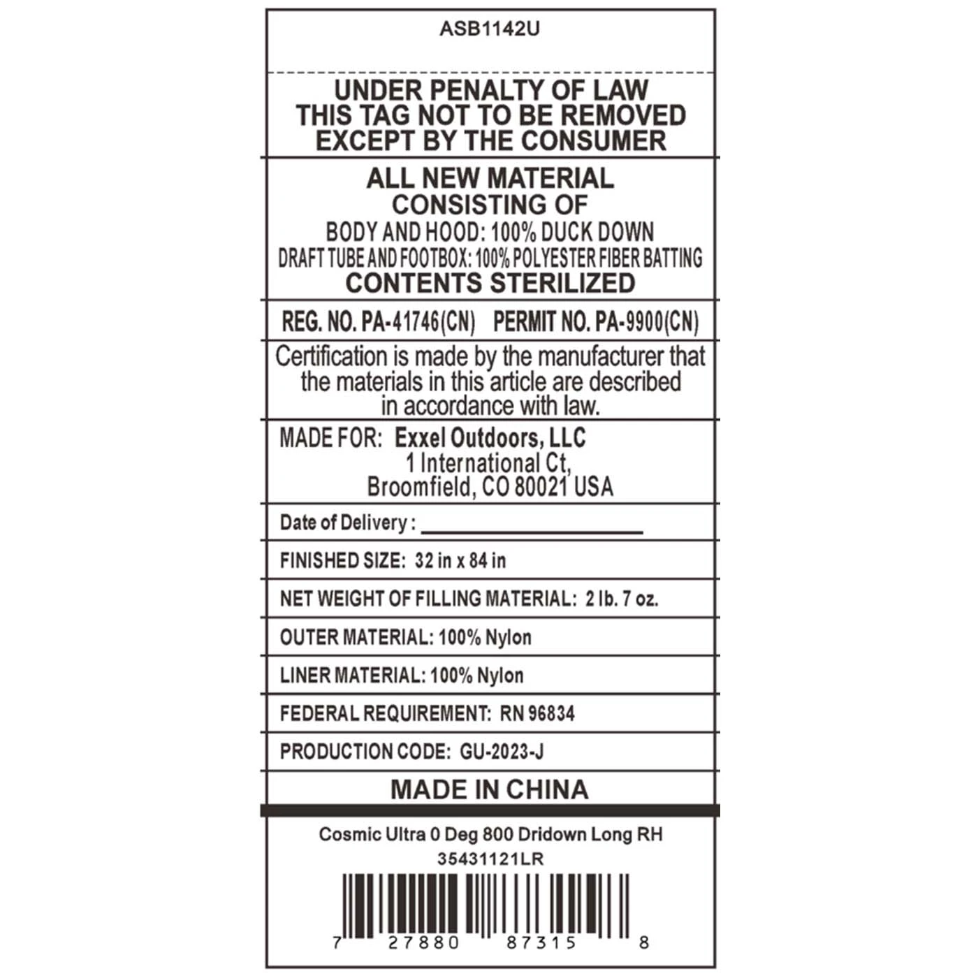 Kelty Cosmic Ultra 0 Deg 800 DriDown Sleeping Bag, Long Size, Right-Hand 8 Kelty Cosmic Ultra 0 Deg 800 DriDown Sleeping Bag, Long Size, Right-Hand - Image 6