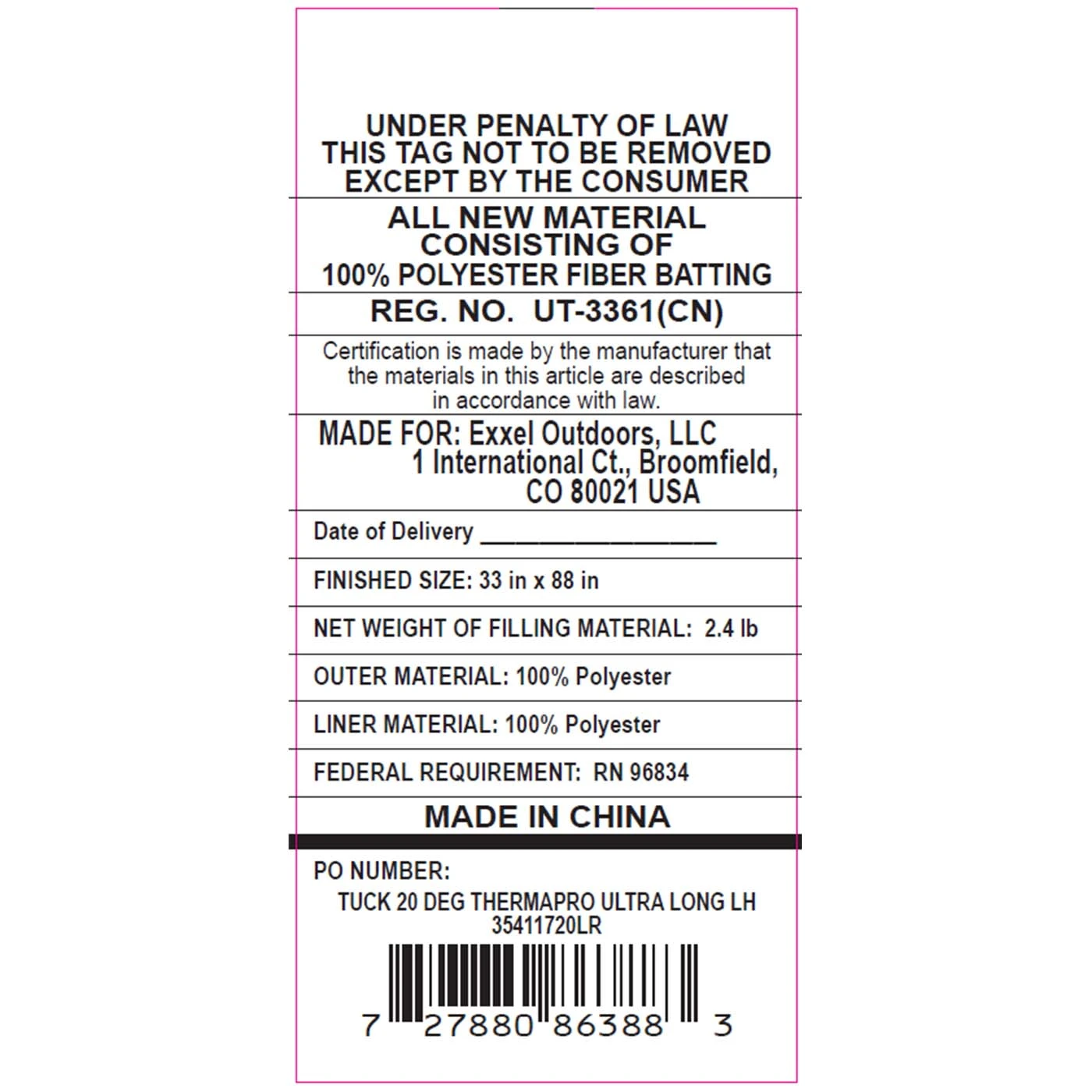 Kelty Tuck 20 Deg Thermapro Ultra Sleeping Bag, Long Size, Left-Hand 8 Kelty Tuck 20 Deg Thermapro Ultra Sleeping Bag, Long Size, Left-Hand - Image 6