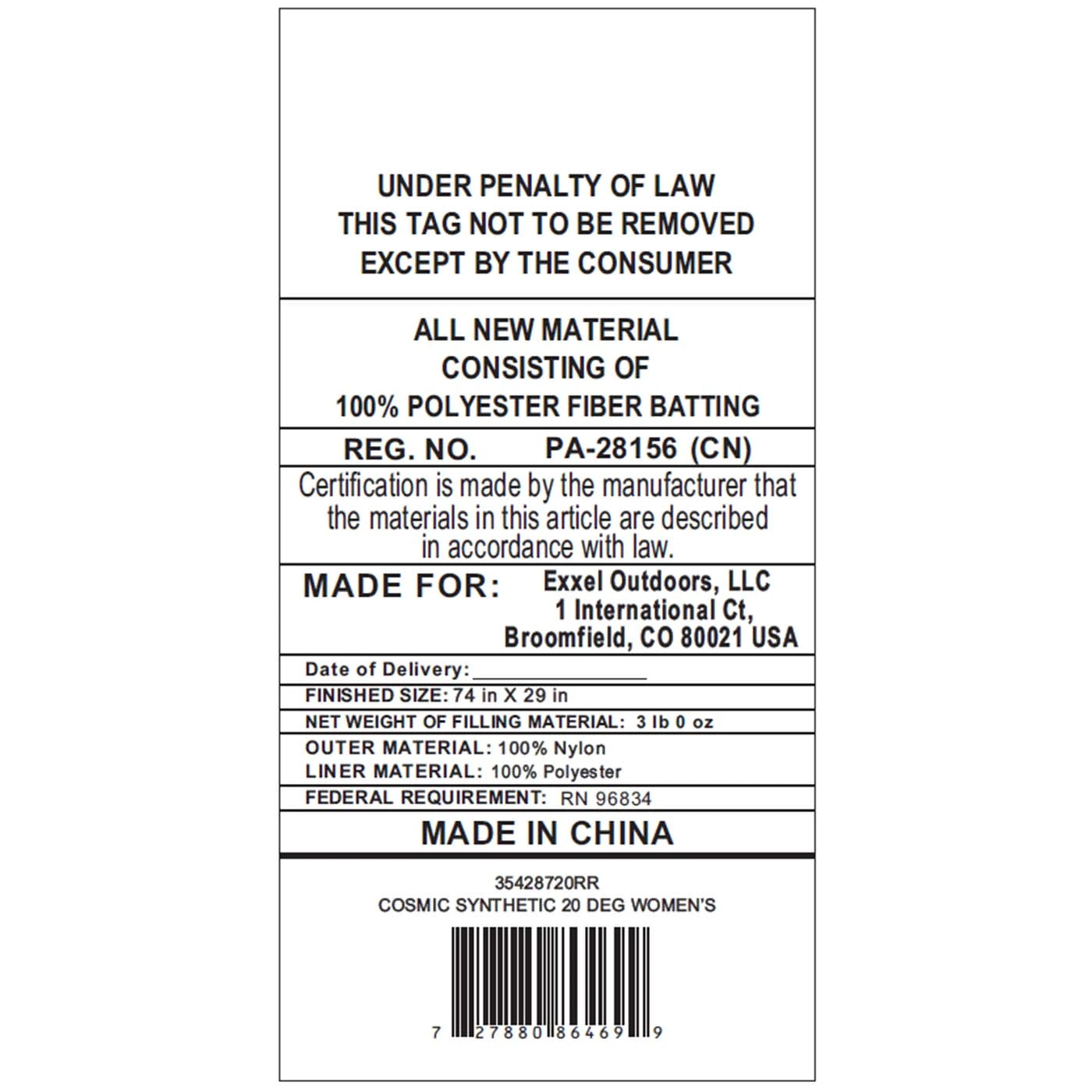 Kelty Womens Cosmic Synthetic 20 Deg Sleeping Bag 8 Kelty Womens Cosmic Synthetic 20 Deg Sleeping Bag - Image 6